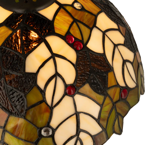 Tiffany tafellamp – Bladmotief & Boomstamvoet – Ø 30,5 × H 46 cm (Art. 7033)