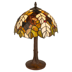 Tiffany tafellamp – Bladmotief & Boomstamvoet – Ø 30,5 × H 46 cm (Art. 7033)