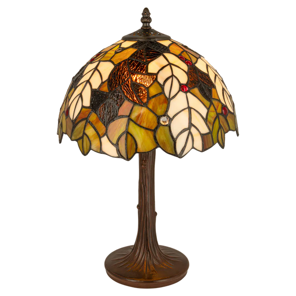 Tiffany tafellamp – Bladmotief & Boomstamvoet – Ø 30,5 × H 46 cm (Art. 7033)
