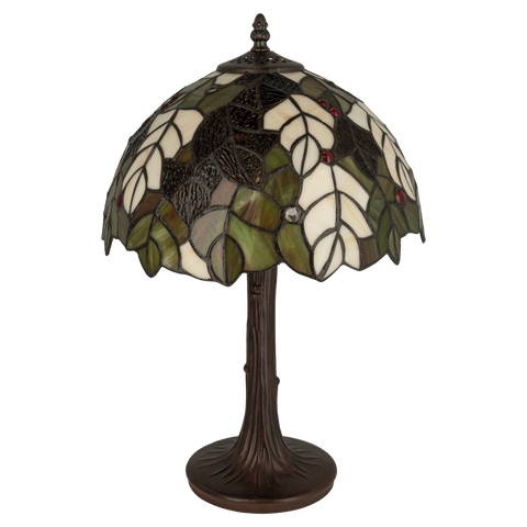 Tiffany tafellamp – Bladmotief & Boomstamvoet – Ø 30,5 × H 46 cm (Art. 7033)