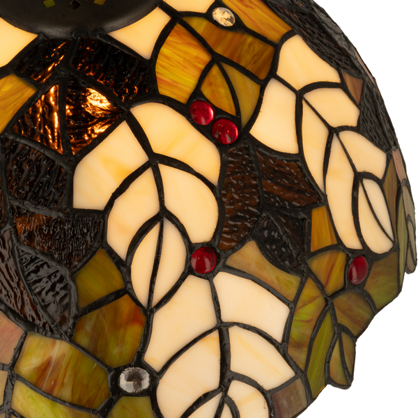 Tiffany tafellamp – Bladmotief & Boomstamvoet – Ø 30,5 × H 46 cm (Art. 7033)