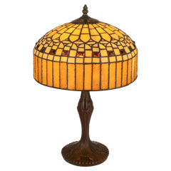 Tiffany tafellamp – Geometrisch & Amber – Ø 30,5 × H 47 cm (Art. 7034)