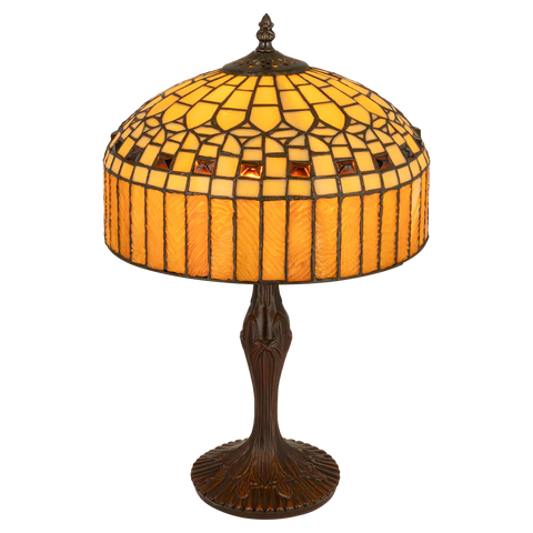 Tiffany tafellamp – Geometrisch & Amber – Ø 30,5 × H 47 cm (Art. 7034)