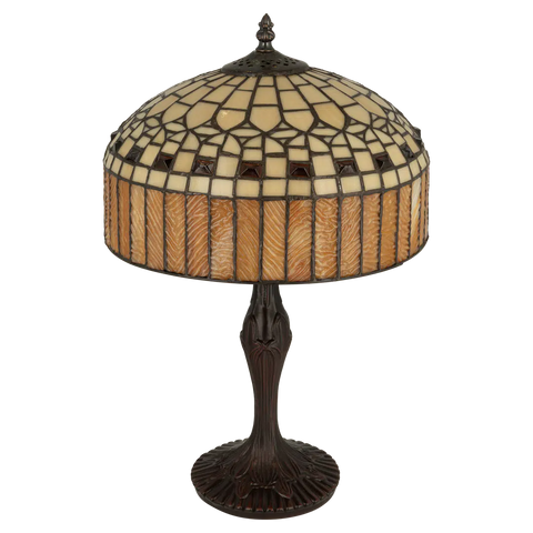 Tiffany tafellamp – Geometrisch & Amber – Ø 30,5 × H 47 cm (Art. 7034)