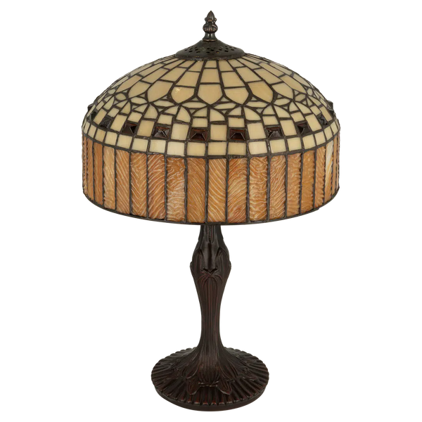 Tiffany tafellamp – Geometrisch & Amber – Ø 30,5 × H 47 cm (Art. 7034)