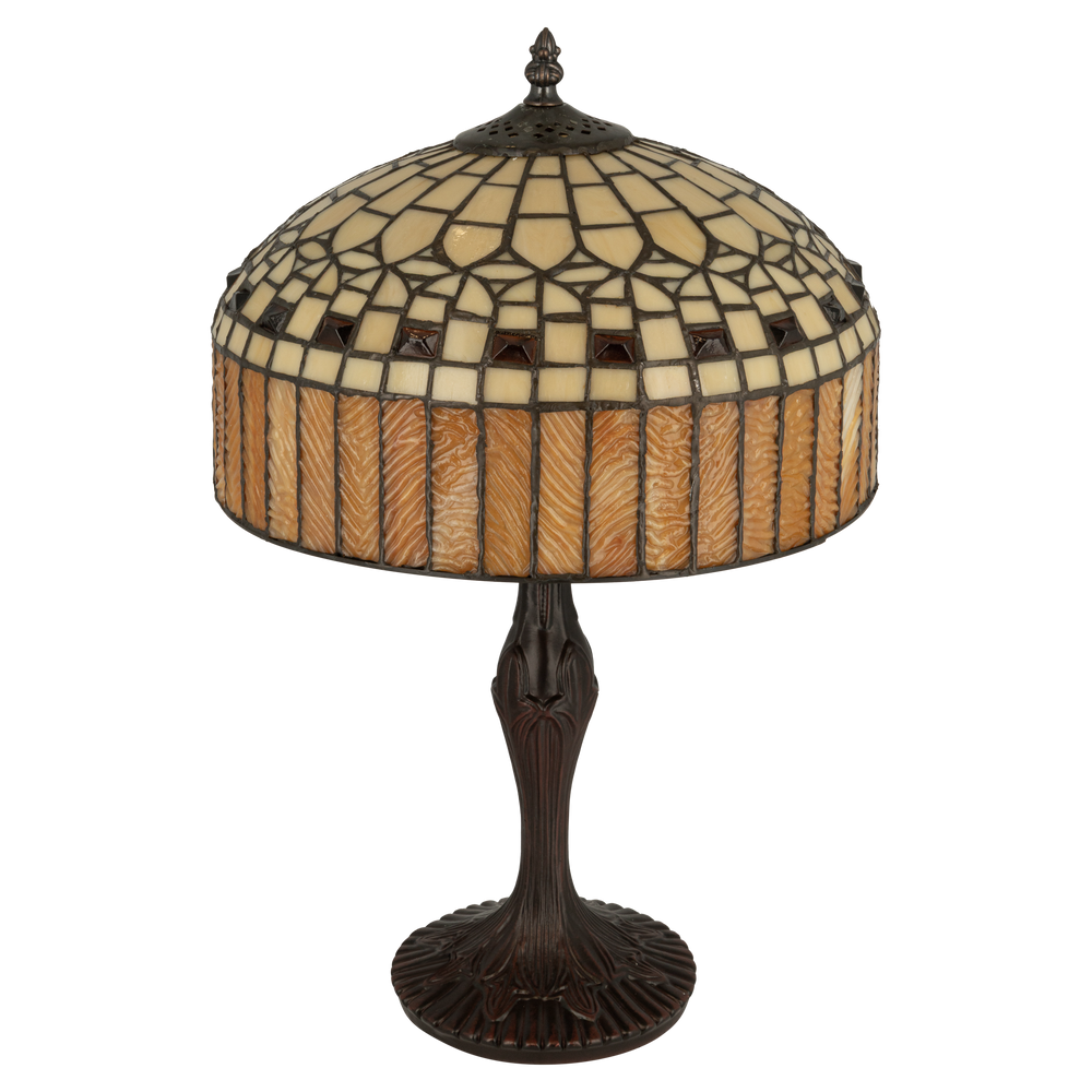 Tiffany tafellamp – Geometrisch & Amber – Ø 30,5 × H 47 cm (Art. 7034)