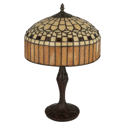 Tiffany tafellamp – Geometrisch & Amber – Ø 30,5 × H 47 cm (Art. 7034)