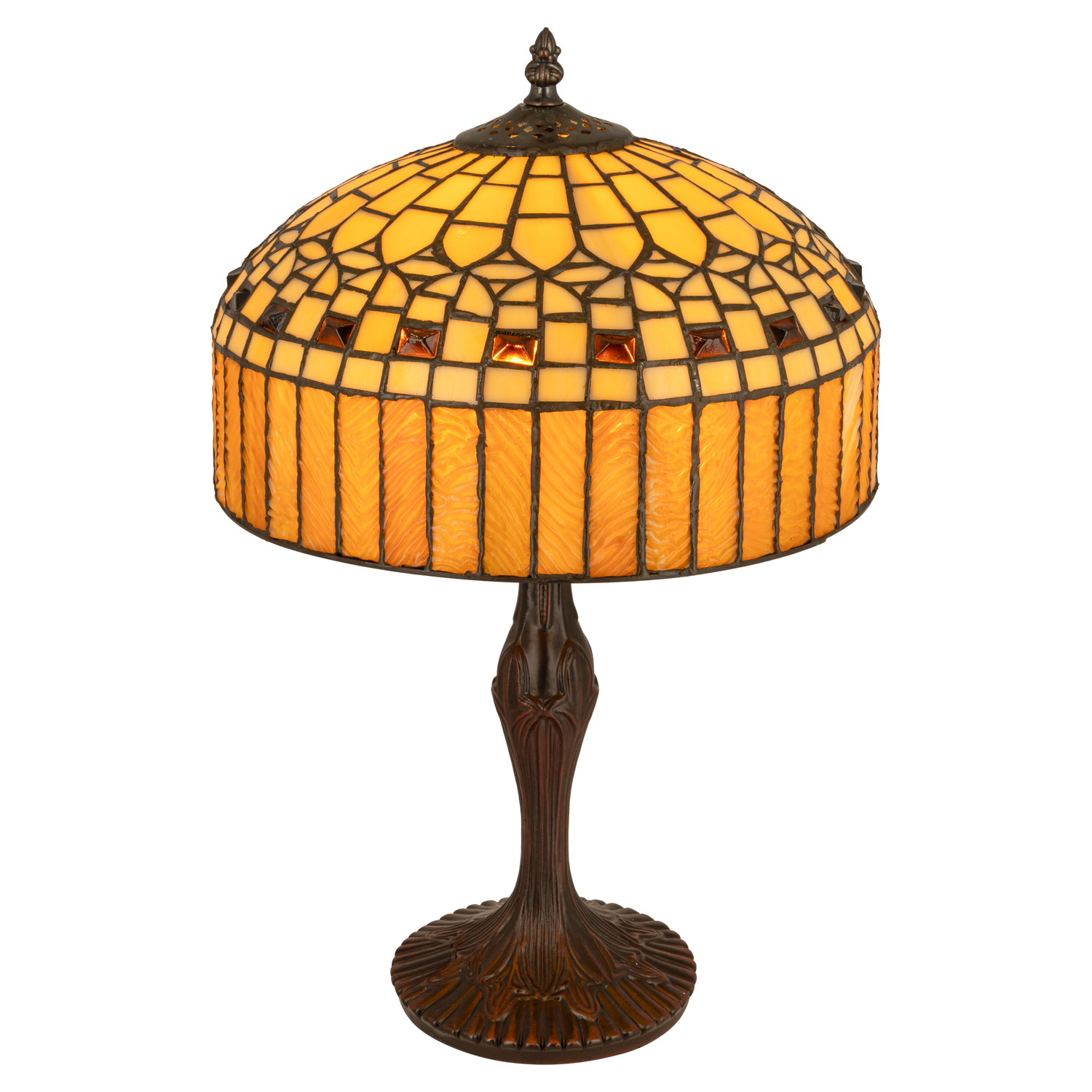 Tiffany tafellamp – Geometrisch & Amber – Ø 30,5 × H 47 cm (Art. 7034)