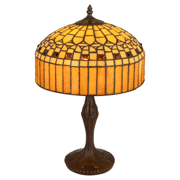 Tiffany tafellamp – Geometrisch & Amber – Ø 30,5 × H 47 cm (Art. 7034)