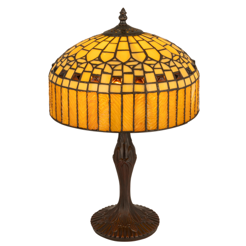 Tiffany tafellamp – Geometrisch & Amber – Ø 30,5 × H 47 cm (Art. 7034)