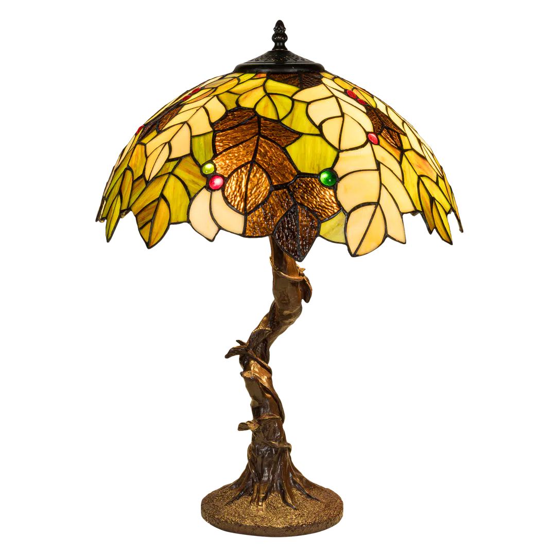 Tiffany tafellamp – Bladeren & Herfsttinten – Ø 42 × H 57 cm (Art. 7038)