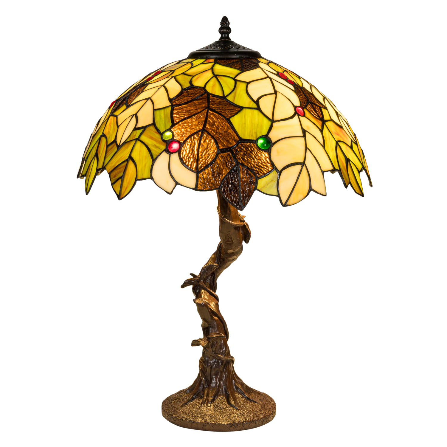 Tiffany tafellamp – Bladeren & Herfsttinten – Ø 42 × H 57 cm (Art. 7038)