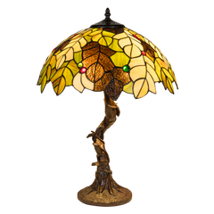 Tiffany tafellamp – Bladeren & Herfsttinten – Ø 42 × H 57 cm (Art. 7038)