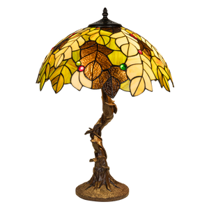 Tiffany tafellamp – Bladeren & Herfsttinten – Ø 42 × H 57 cm (Art. 7038)