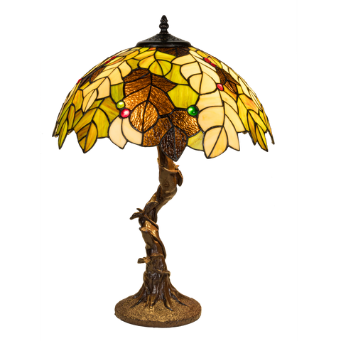 Tiffany tafellamp – Bladeren & Herfsttinten – Ø 42 × H 57 cm (Art. 7038)
