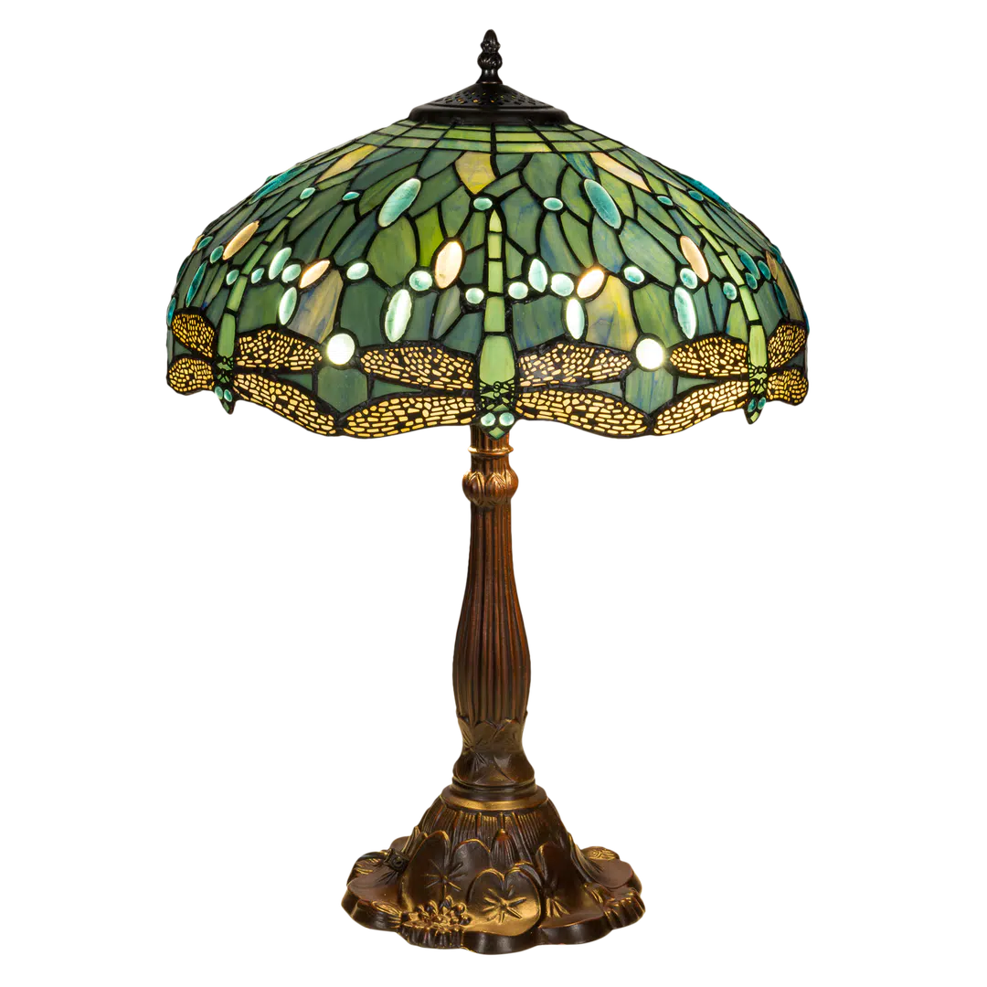 Tiffany tafellamp – Libellen & Turquoise Accenten – Ø 40 × H 57 cm (Art. 7039)