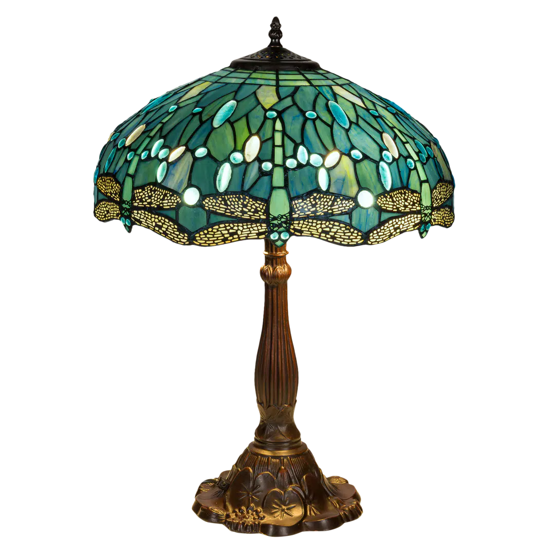 Tiffany tafellamp Libellen – Turquoise, Teal & Groen – H 57 cm – Art. 7039