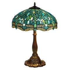 Tiffany tafellamp Libellen – Turquoise, Teal & Groen – H 57 cm – Art. 7039