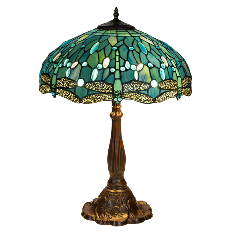 Tiffany tafellamp Libellen – Turquoise, Teal & Groen – H 57 cm – Art. 7039