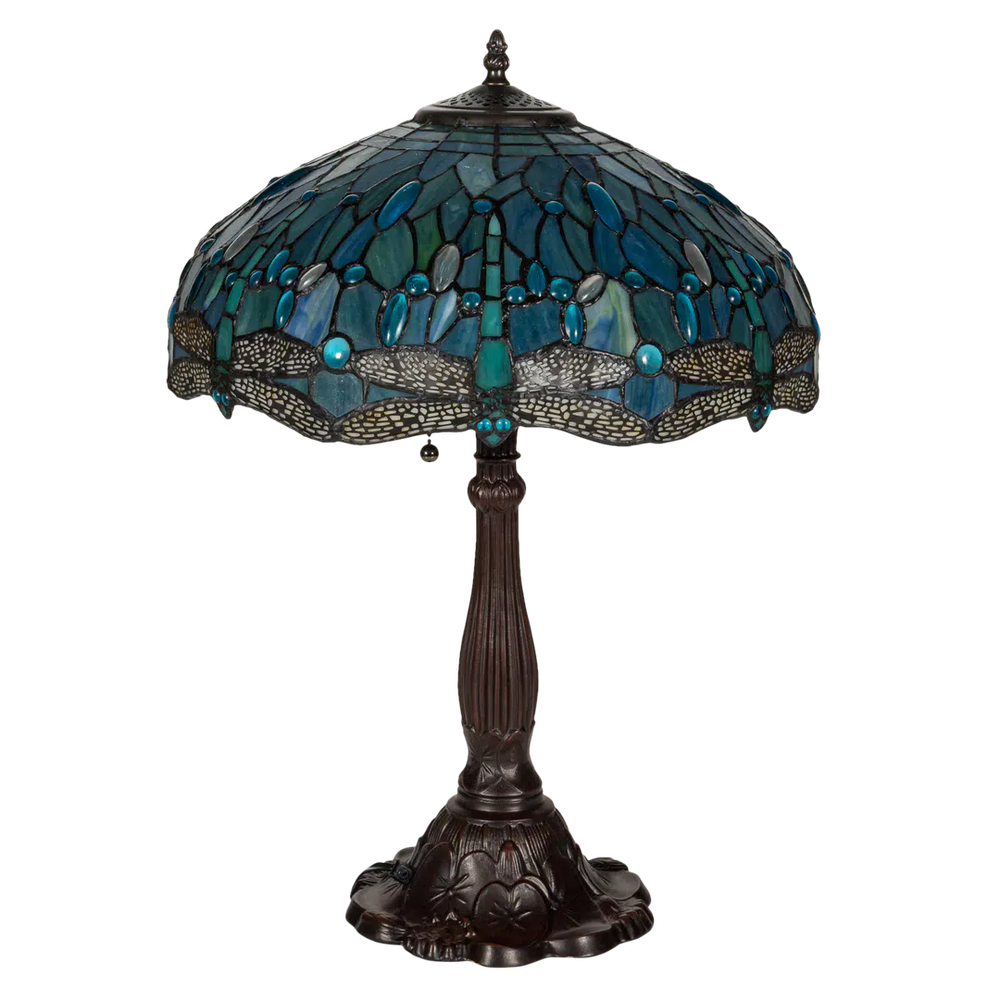 Tiffany tafellamp – Libellen & Turquoise Accenten – Ø 40 × H 57 cm (Art. 7039)