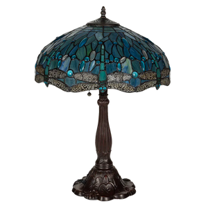 Tiffany tafellamp – Libellen & Turquoise Accenten – Ø 40 × H 57 cm (Art. 7039)