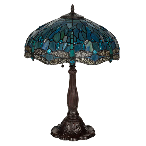 Tiffany tafellamp – Libellen & Turquoise Accenten – Ø 40 × H 57 cm (Art. 7039)
