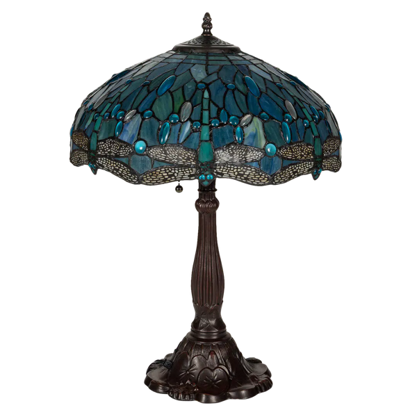 Tiffany tafellamp – Libellen & Turquoise Accenten – Ø 40 × H 57 cm (Art. 7039)