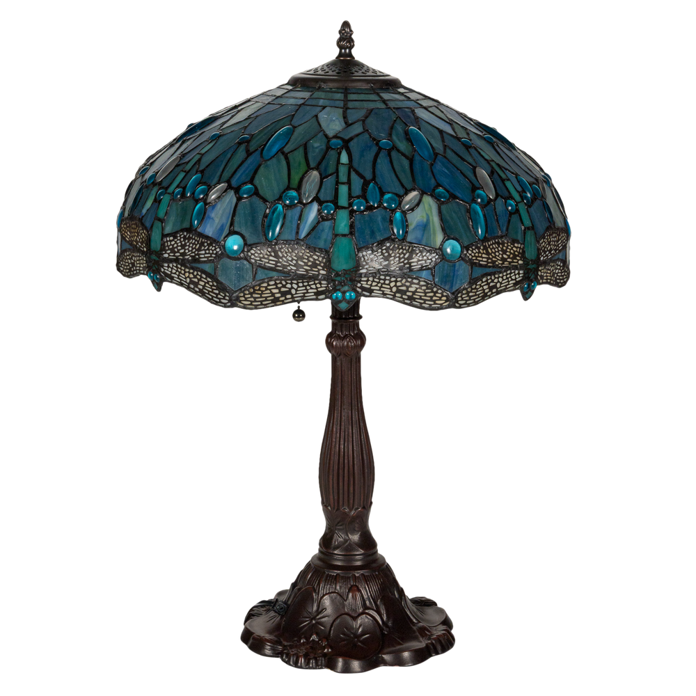Tiffany tafellamp – Libellen & Turquoise Accenten – Ø 40 × H 57 cm (Art. 7039)