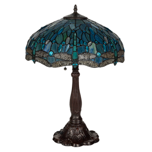 Tiffany tafellamp – Libellen & Turquoise Accenten – Ø 40 × H 57 cm (Art. 7039)