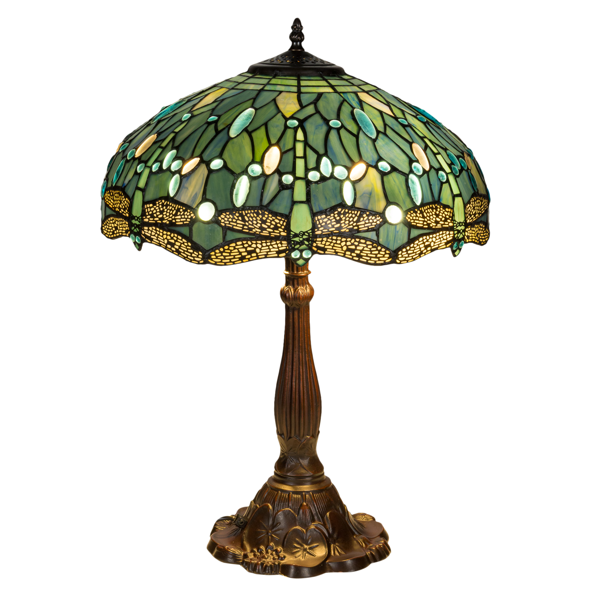 Tiffany tafellamp – Libellen & Turquoise Accenten – Ø 40 × H 57 cm (Art. 7039)