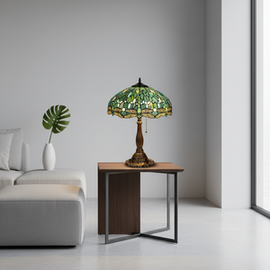 Tiffany tafellamp – Libellen & Turquoise Accenten – Ø 40 × H 57 cm (Art. 7039)