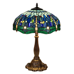 Tiffany tafellamp – Libellen & Cabochons – Ø 40 × H 57 cm (Art. 7040)
