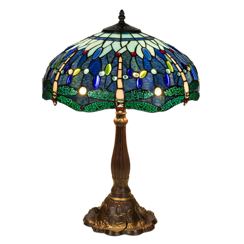 Tiffany tafellamp – Libellen & Cabochons – Ø 40 × H 57 cm (Art. 7040)