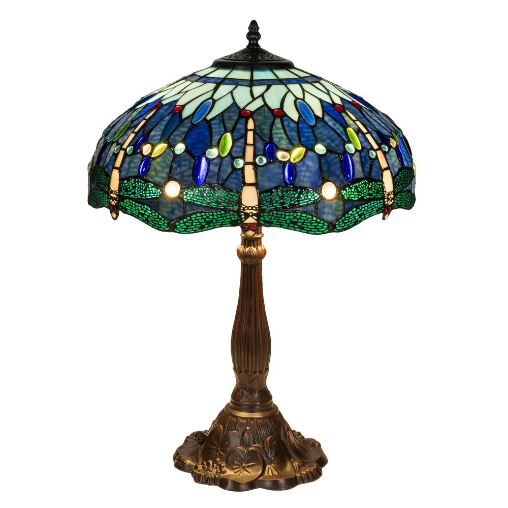 Tiffany tafellamp – Libellen & Cabochons – Ø 40 × H 57 cm (Art. 7040)