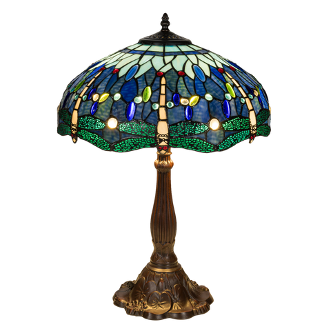 Tiffany tafellamp – Libellen & Cabochons – Ø 40 × H 57 cm (Art. 7040)