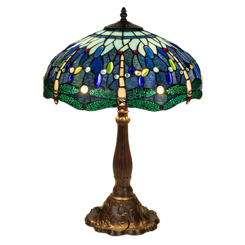 Tiffany tafellamp – Libellen & Cabochons – Ø 40 × H 57 cm (Art. 7040)