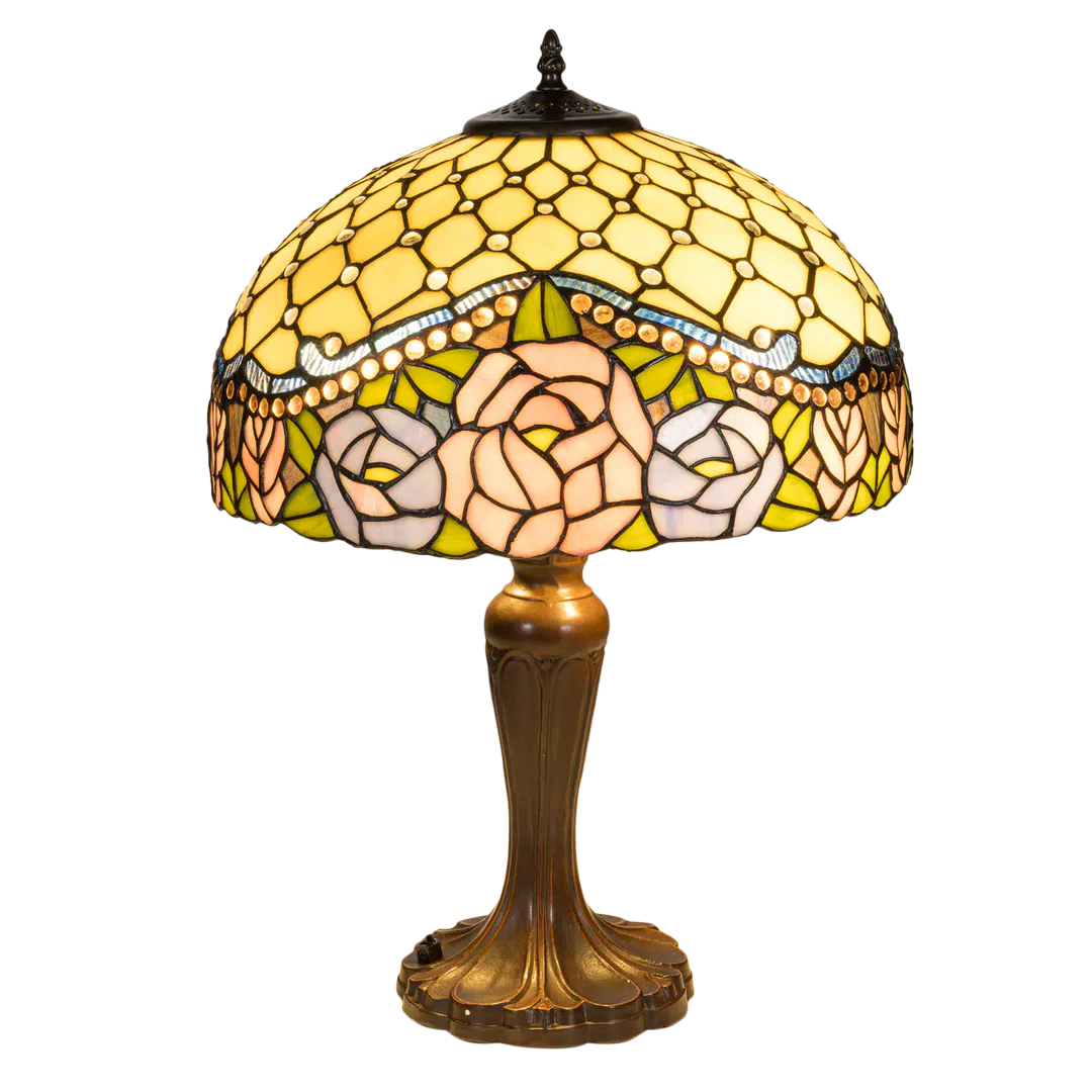 Tiffany tafellamp – Ø 39.5 × H 57 cm – Rozenmotief (Art. 7044)