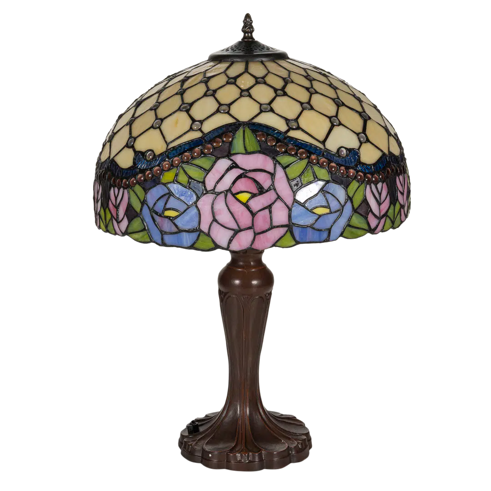 Tiffany tafellamp – Ø 39.5 × H 57 cm – Rozenmotief (Art. 7044)