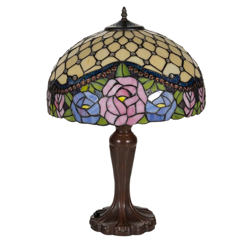 Tiffany tafellamp – Ø 39.5 × H 57 cm – Rozenmotief (Art. 7044)