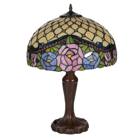 Tiffany tafellamp – Ø 39.5 × H 57 cm – Rozenmotief (Art. 7044)