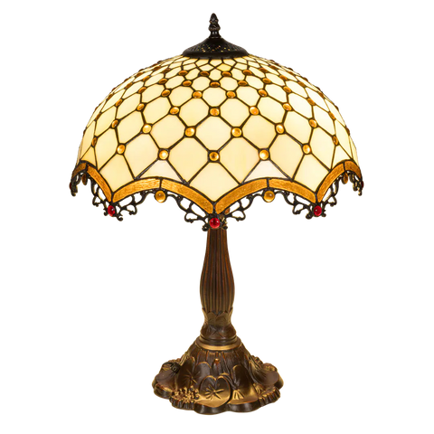 Tiffany tafellamp – Ø 41 × H 56 cm – Ruitpatroon & Cabochons (Art. 7047)