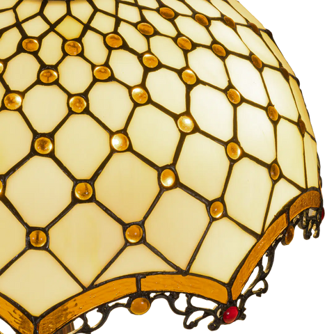 Tiffany tafellamp – Ø 41 × H 56 cm – Ruitpatroon & Cabochons (Art. 7047)