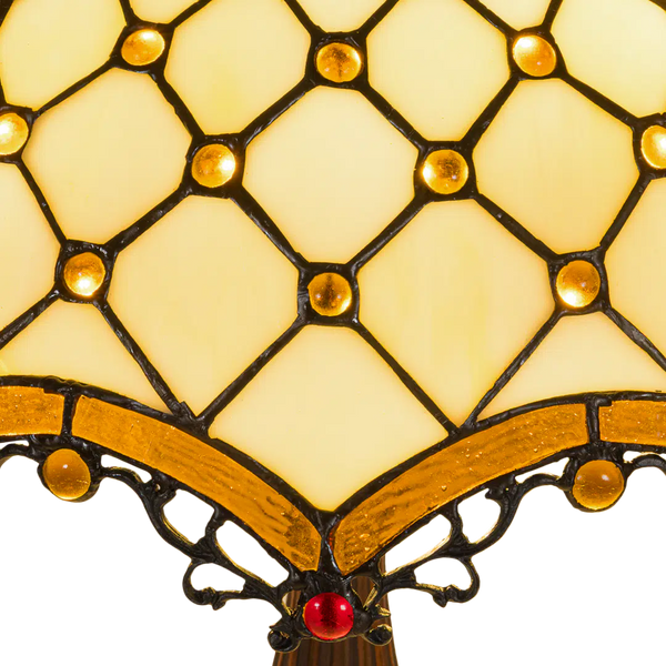 Tiffany tafellamp – Ø 41 × H 56 cm – Ruitpatroon & Cabochons (Art. 7047)