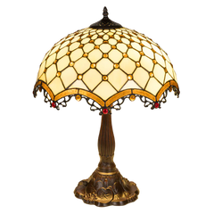 Tiffany tafellamp – Ø 41 × H 56 cm – Ruitpatroon & Cabochons (Art. 7047)
