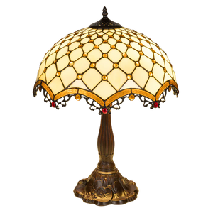 Tiffany tafellamp – Ø 41 × H 56 cm – Ruitpatroon & Cabochons (Art. 7047)