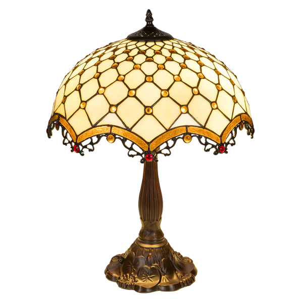 Tiffany tafellamp – Ø 41 × H 56 cm – Ruitpatroon & Cabochons (Art. 7047)