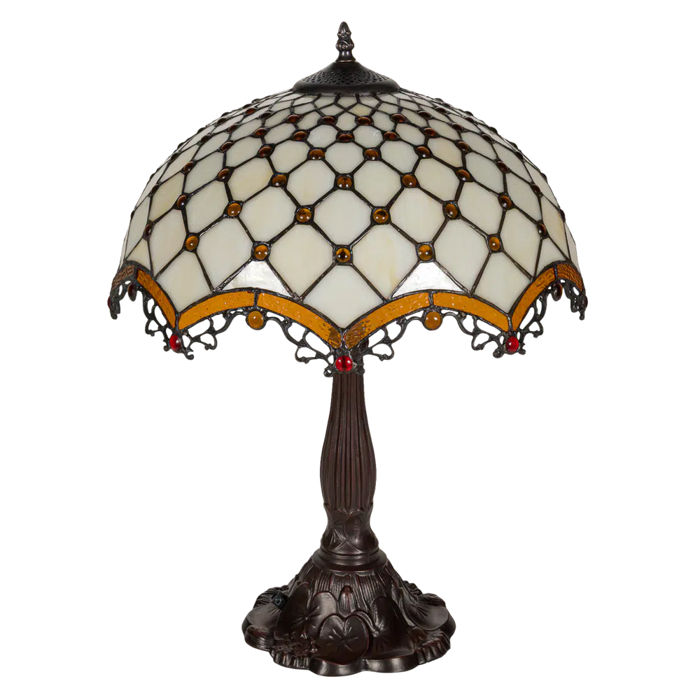 Tiffany tafellamp – Ø 41 × H 56 cm – Ruitpatroon & Cabochons (Art. 7047)