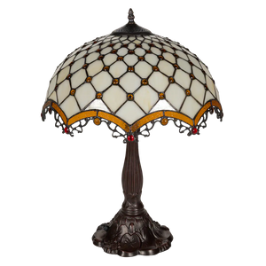 Tiffany tafellamp – Ø 41 × H 56 cm – Ruitpatroon & Cabochons (Art. 7047)