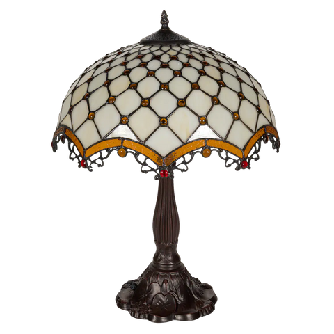 Tiffany tafellamp – Ø 41 × H 56 cm – Ruitpatroon & Cabochons (Art. 7047)