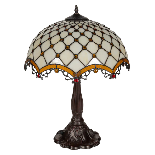 Tiffany tafellamp – Ø 41 × H 56 cm – Ruitpatroon & Cabochons (Art. 7047)